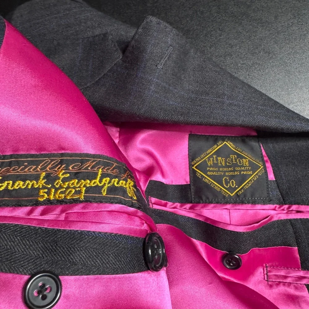 Custom Tailored Jacket Mens 44R Charcoal Grey Herringbone‎ Windowpane Blazer